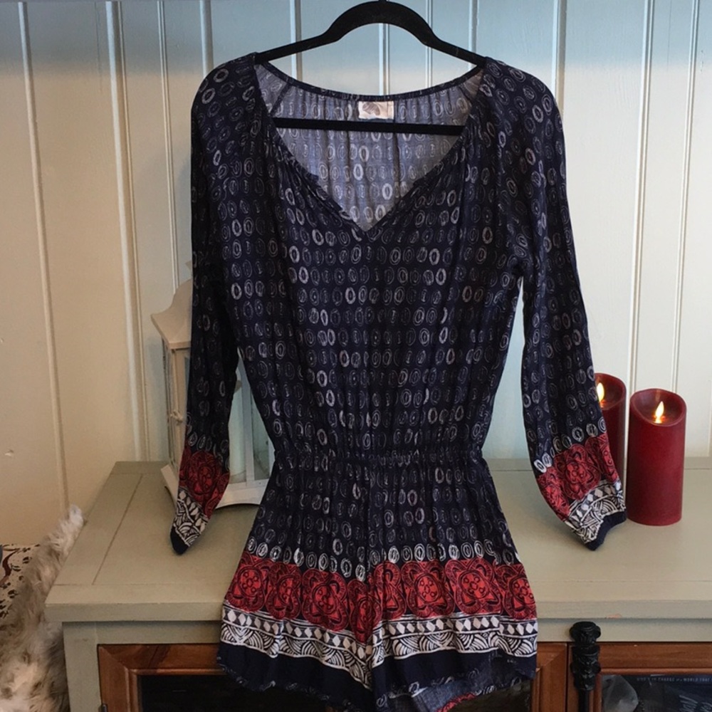 ANTHROPOLOGY LILKA ROMPER NAVY & RED - Picture 3 of 12